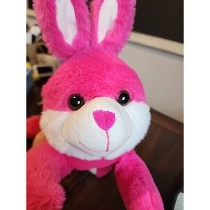 Hug & Luv Rabbit Bunny Plush Hot Pink Easter Bow Laying Lying Stuffed Animal 19"